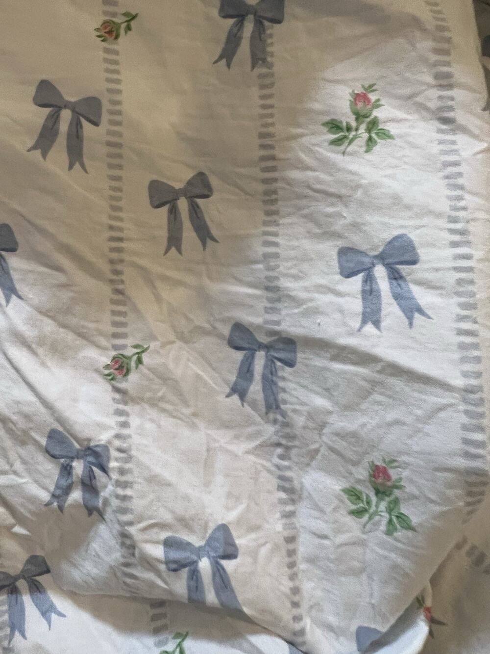 The Armoire Collection Flat Sheet Twin Blue Bows Roses Floral Cottagecore Cotton